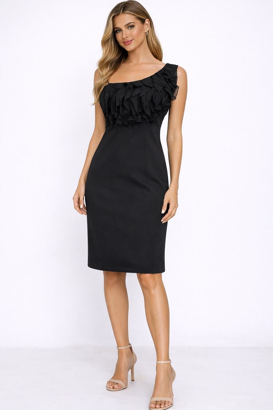 Vince Camuto Ruffle Trim Sheath Dress Black Womens Size 4 New